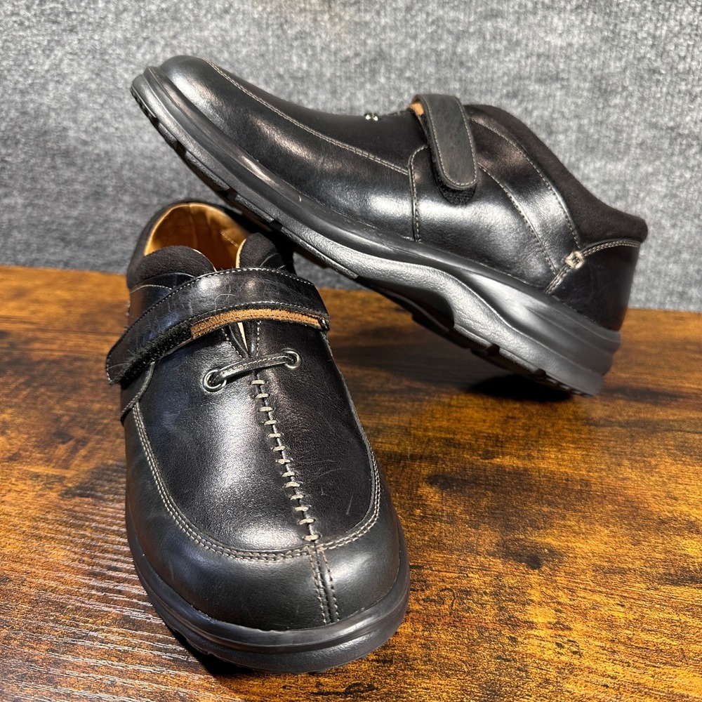 Dr. Comfort Delight Black Leather Strap Shoes Mens 8W Diabetic Nursing Walking